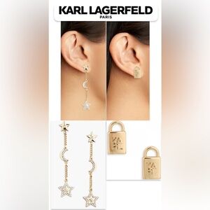 Lot of 2x NWT [Karl Lagerfeld] Designer Earrings, Star & Moon Drop & Lock Studs